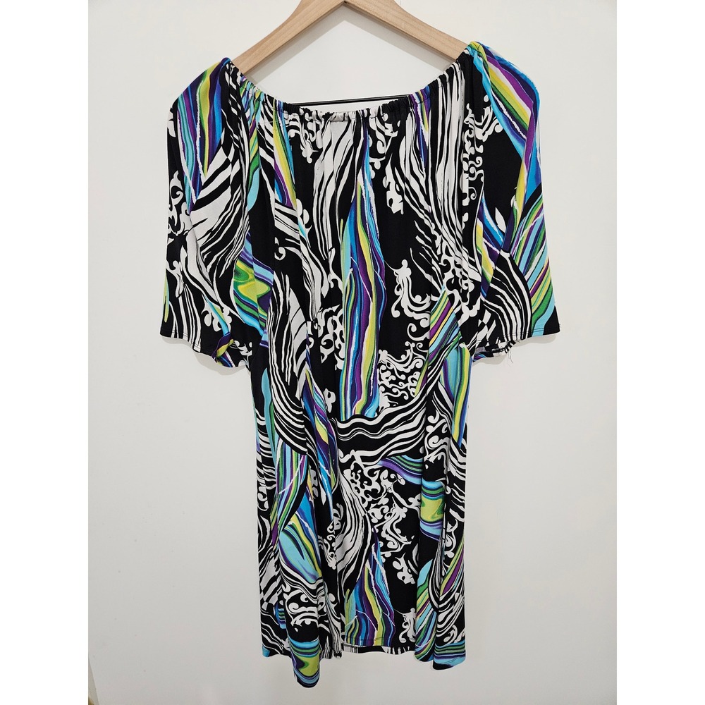 AB Studio Women Psychedelic Swirl Scroll Print Flutter Sleeve Mini Dress XL - Picture 6 of 6